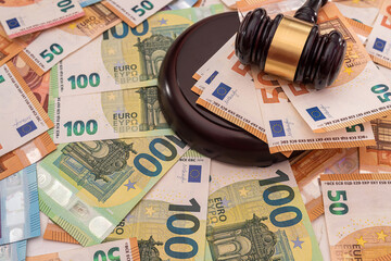 Judge gavel on euro banknotes