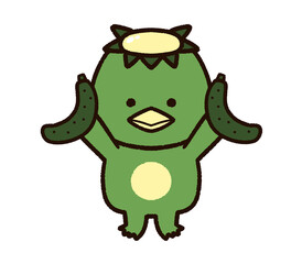 かわいい河童のキャラクターとキュウリ