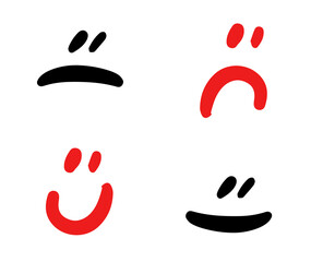 Doodle sad and happy smile black sketch set. Pencil marker vector illustration. Hand drawn simple elements on white background. Cool hand drawn graphic print.