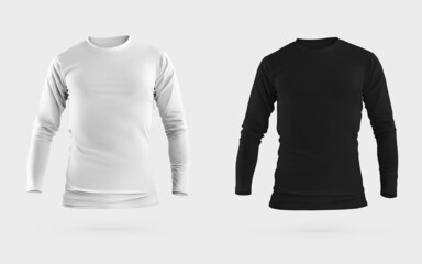 White, black longsleeve mockup, 3D rendering, male sweatshirt isolated on background, front view.