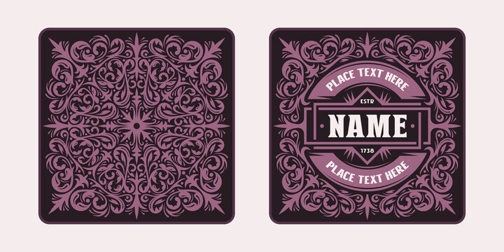 Template decorative label, coaster and tag for alcohol drink