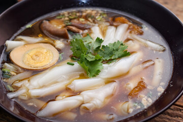 boiled Chinese pasta square, Rolled Rice Noodles or Noodle and Kuayjub Shop. what we call in thai  