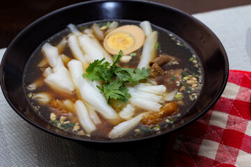 boiled Chinese pasta square, Rolled Rice Noodles or Noodle and Kuayjub Shop. what we call in thai  