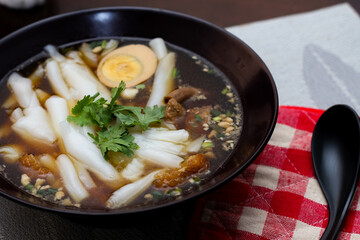 boiled Chinese pasta square, Rolled Rice Noodles or Noodle and Kuayjub Shop. what we call in thai  