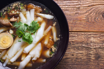 boiled Chinese pasta square, Rolled Rice Noodles or Noodle and Kuayjub Shop. what we call in thai  