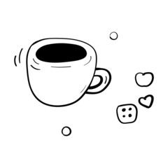 Mug and cookies for coloring. Cozy vector doodle Illustration