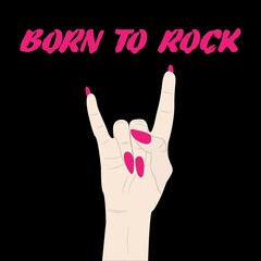 Cartoon illustration with female hand with rock n roll sign 