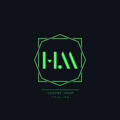 Luxury modern HM Letter Business Logo Design Alphabet Icon Vector Symbol. Creative minimal letter HA logo template.
