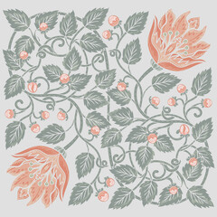 Floral vintage squared pattern for retro wallpapers. Enchanted Vintage Flowers. Arts and Crafts movement inspired. Design for wrapping paper, wallpaper, fabrics and fashion clothes. - 487030860
