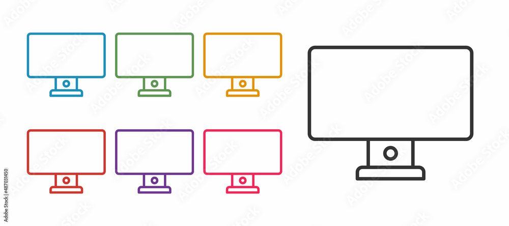 Poster set line computer monitor icon isolated on white background. pc component sign. set icons colorful. 