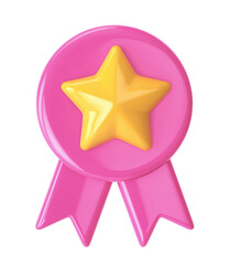 Premium quality icon with star. Pink glossy quality guarantee icon