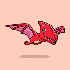 Cute Pterosauria Flying Cartoon Vector Icon Illustration. Animal Dinosaur Icon Concept Isolated Premium Vector. Flat Cartoon Style © catalyststuff