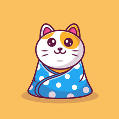 Cute Cat Sitting Wearing Blanket Cartoon Vector Icon Illustration. Animal Icon Concept Isolated Premium Vector. Flat Cartoon Style