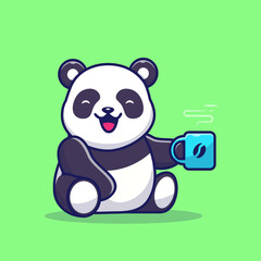 Cute Panda Holding Cup of Coffee Cartoon Vector Icon Illustration. Animal Drink Icon Concept Isolated Premium Vector. Flat Cartoon Style