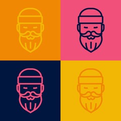 Pop art line Bearded lumberjack man icon isolated on color background. Vector