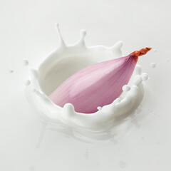 Onion shallot falls into milk, yoghurt, sour cream, Splash
