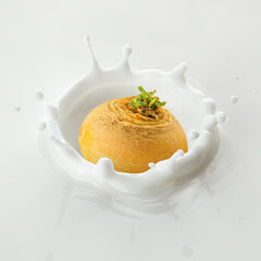 yellow turnip falls into milk, yoghurt, sour cream, Splash