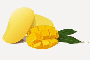 Whole mango and sliced mango. Vector illustration of mangos