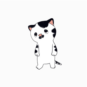 black and white cat is sad cartoon