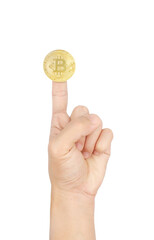Fototapeta na wymiar hand symbol holding bitcoin coin