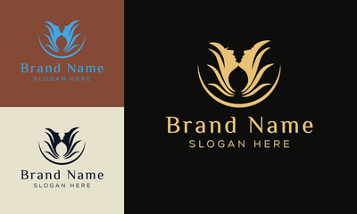 Set of Spa element Hand Drawn Logo with body and Leaves. Logo for spa and beauty salon, boutique, massage therapy, organic shop, relaxation, woman body, yoga, cosmetics store