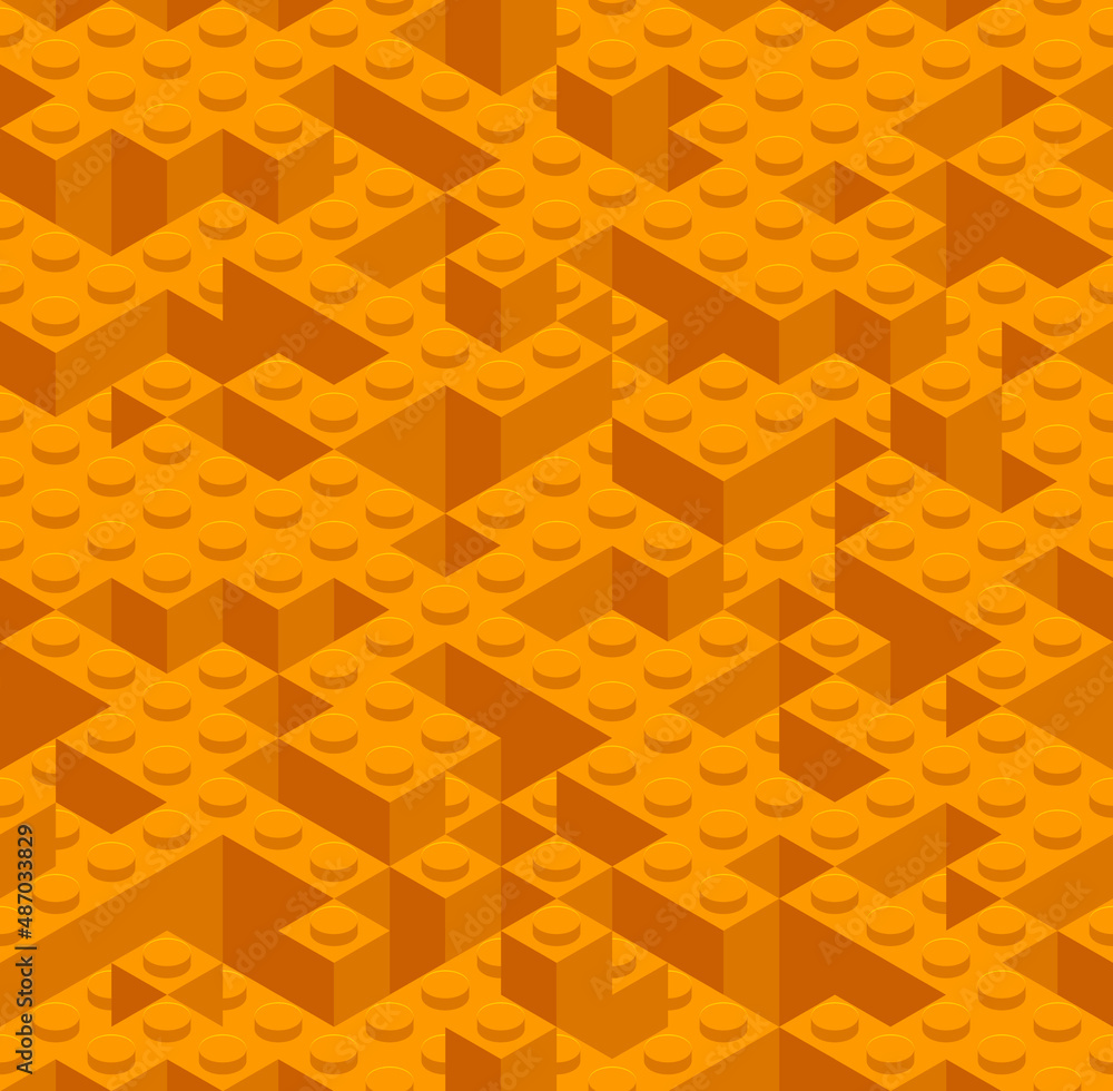 Poster plastic constructor game seamless pattern. vector toy brick texture background. perspective flat des