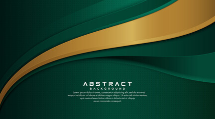 Abstract luxury dark green and gold overlap layers background. Modern 3d style paper cut concept. Luxury and elegant wave shapes template elements. Vector illustration