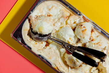 Ice cream balls with spoon