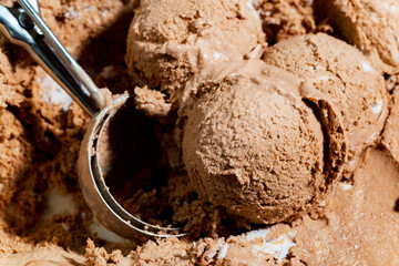 Ice cream balls with spoon