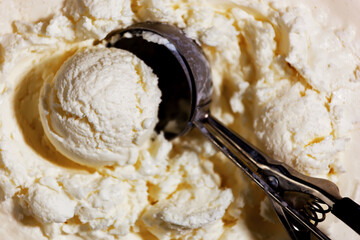 Ice cream balls with spoon