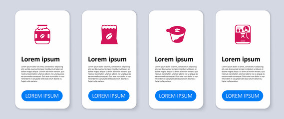 Set Coffee machine, Pour over coffee maker, Bag beans and jar bottle. Business infographic template. Vector