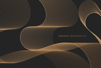 Abstract gold wave lines on dark background. Luxury shiny color gold wavy lines vector element. Modern elegant moving lines creative design. Flowing stripe lines graphic. Vector illustration