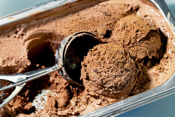 Ice cream balls with spoon