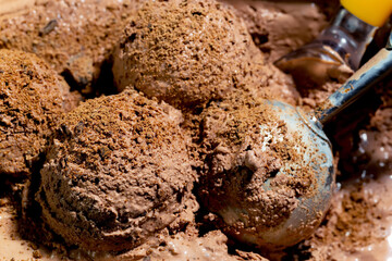 Ice cream balls with spoon