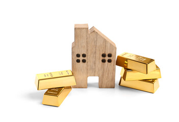 House and gold bars on isolation