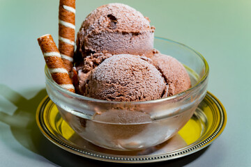 Ice cream on the table on a bright, colored background