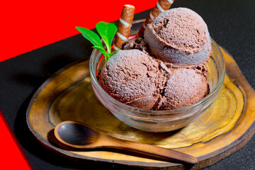 Ice cream on the table on a bright, colored background