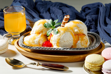 Ice cream on the table on a light background 