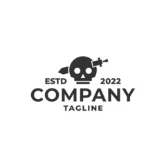 skull pierced by a sword. medieval horror logo vector template.