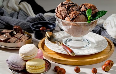 Ice cream on the table on a light background