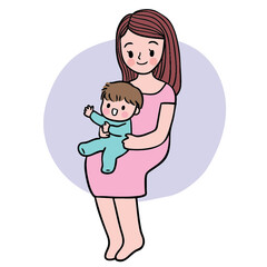 Cartoon cute mother hugging baby vector.