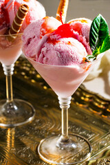 Ice cream on the table on a light background