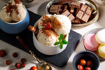 Ice cream on the table on a light background 