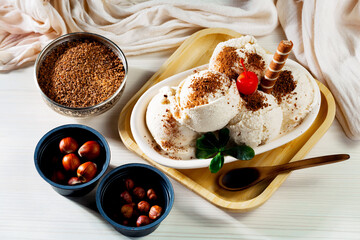 Ice cream in a cup, on a color background