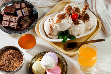 Ice cream on the table on a bright, colored background