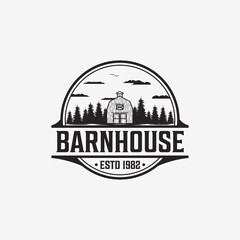 Vintage Barn farmhouse Badge Logo Design Illustration Vector - Barn, Farmhouse, Warehouse logo template
