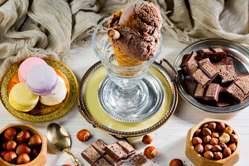 Ice cream on the table on a light background 