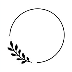 Vector hand drawn spring wreath isolated on white background. Outline circle of leaves. Doodle style. Floral frame.