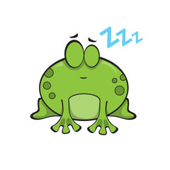 Cute frog sleeping. Vector illustration of frog character isolated on white background.