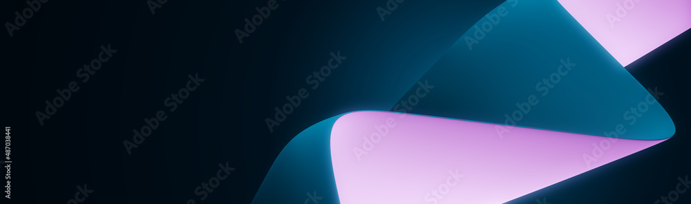 Poster soft wide blue chiffon wallpaper with mock up place, curves and waves. design and cloth concept. 3d 